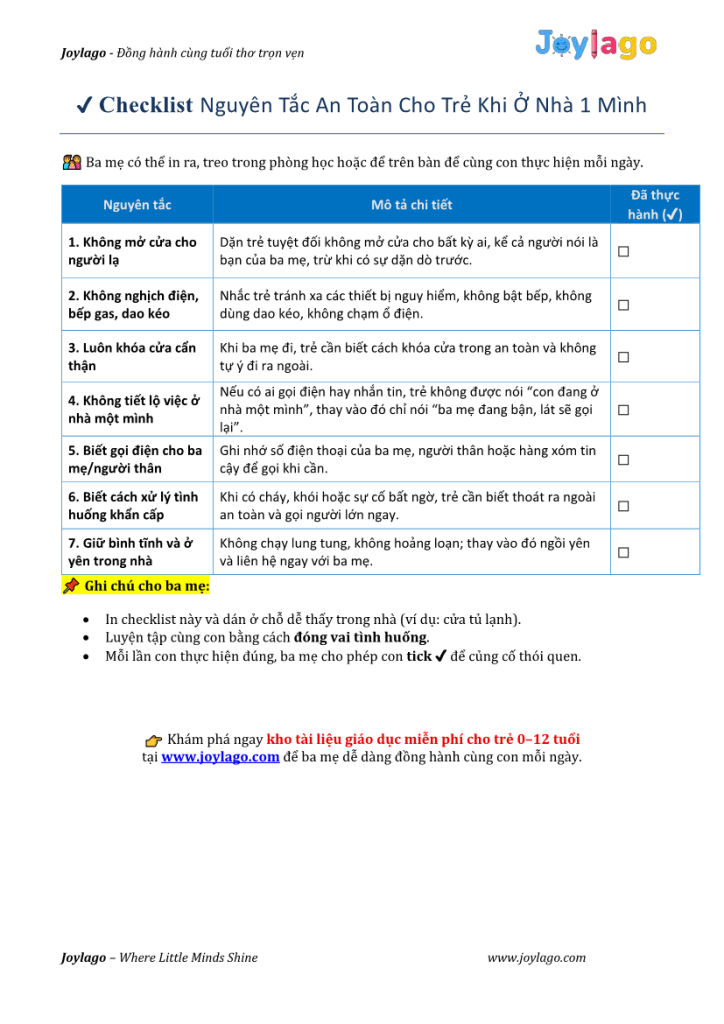 17. Checklist nguyen tac an toan khi cho tre o nha 1 minh1