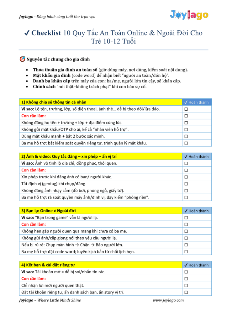 3. Checklist 10 quy tac an toan cho be 10 12 tuoi1