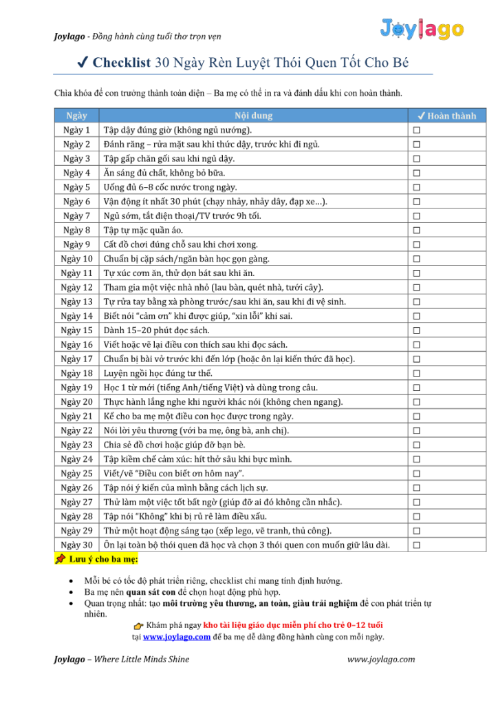 6. Checklist 30 ngay ren luyen thoi quen tot cho be1