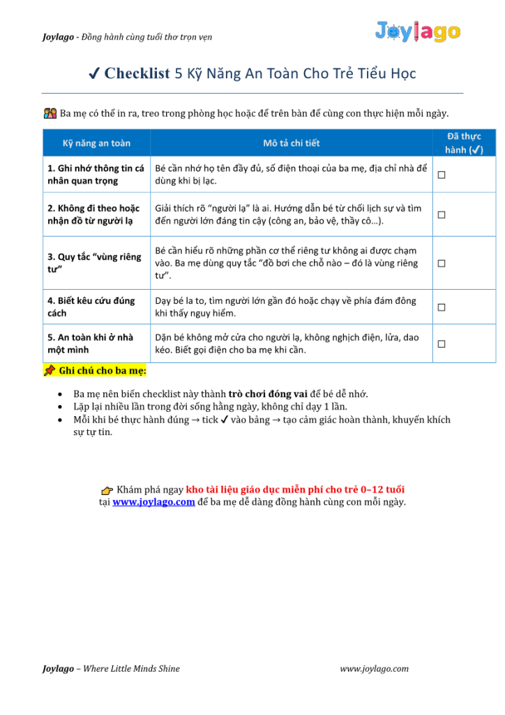 9. Checklist 5 ky nang an toan cho tre tieu hoc1