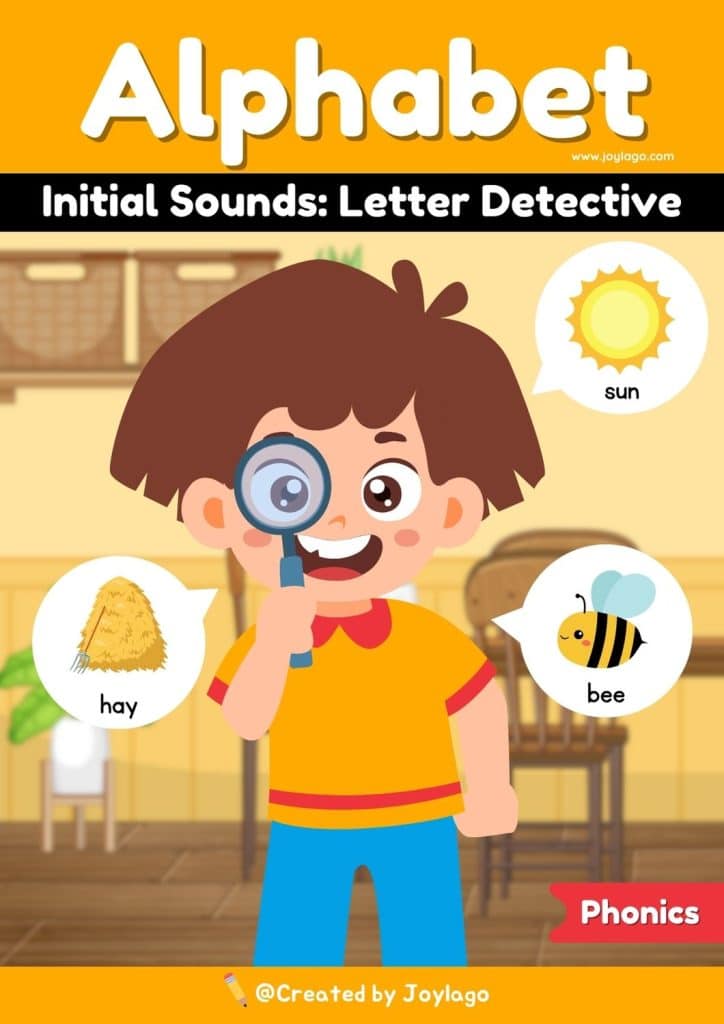 Alphabet Letter Detective Worksheet Activity in Yellow Semi Realistic Cartoon Style