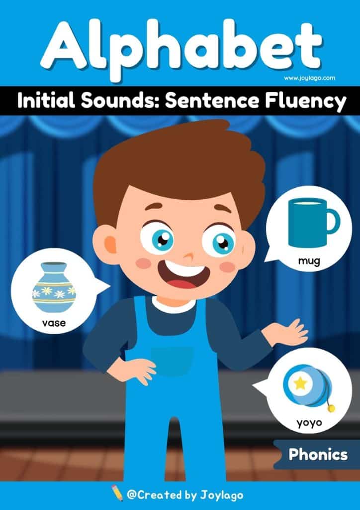 Alphabet Sentence Fluency Worksheet Activity in Blue Semi Realistic Cartoon Style