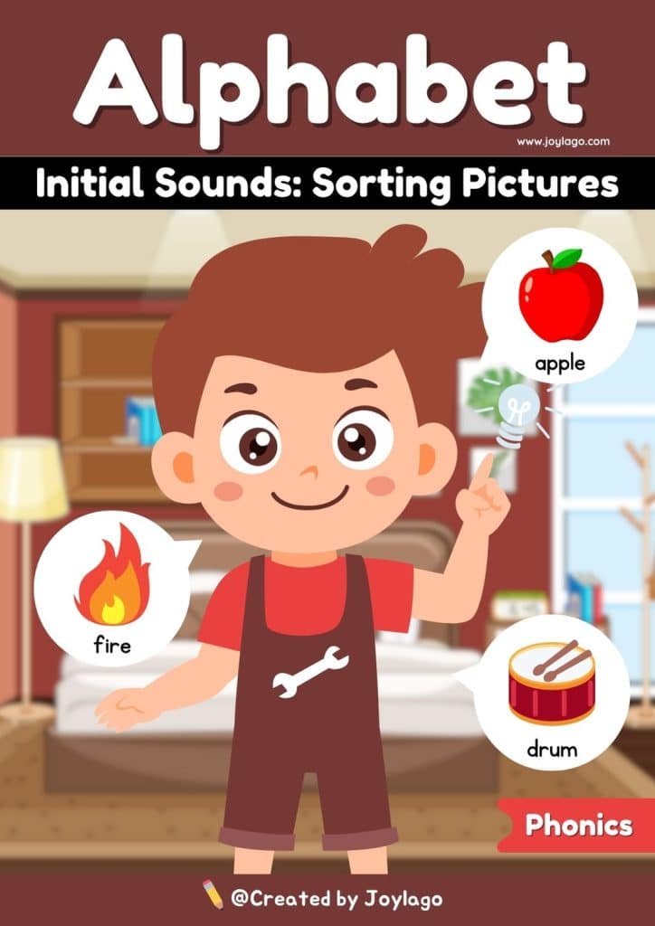 Alphabet Sorting Pictures Worksheet Activity in Brown Semi Realistic Cartoon Style