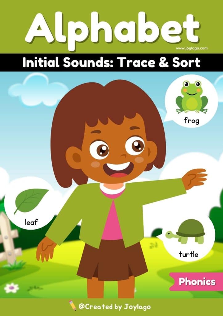 Alphabet Trace and Sort Worksheet Activity in Green Semi Realistic Cartoon Style