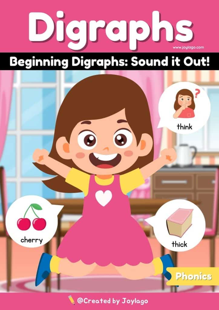 Beginning Digraphs Sound It Out Worksheet Activity in Pink Semi Realistic Cartoon Style