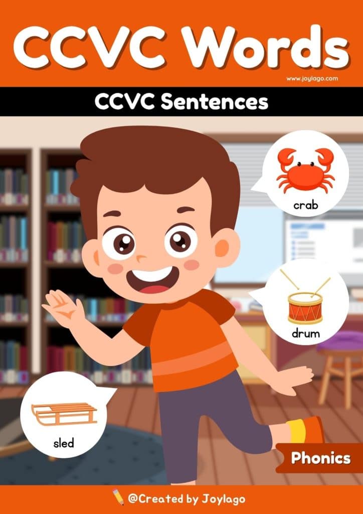 CCVC Sentences Worksheet Activity in Orange Semi Realistic Cartoon Style