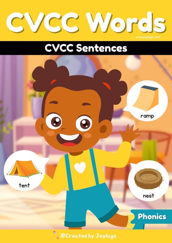 CVCC Sentences Worksheet Activity in Yellow Semi Realistic Cartoon Style