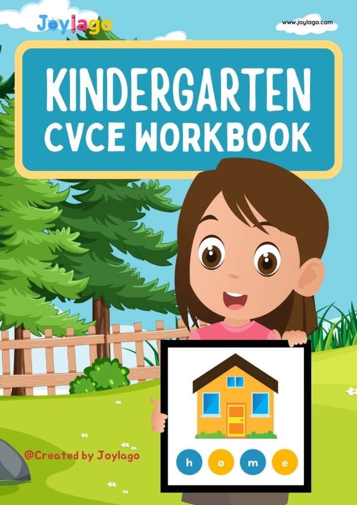 CVCe Kindergarten Workbook in Black and White Illustrative Style
