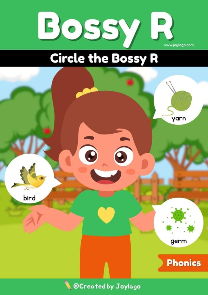 Circle the Bossy R Worksheet Activity in Green Semi Realistic Cartoon Style