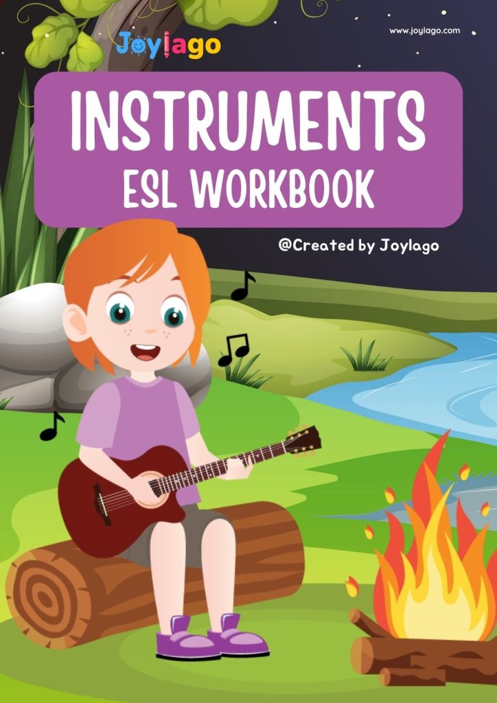 ESL Musical Instruments Worksheets Kindergarten Workbook in Colourful Illustrative Style