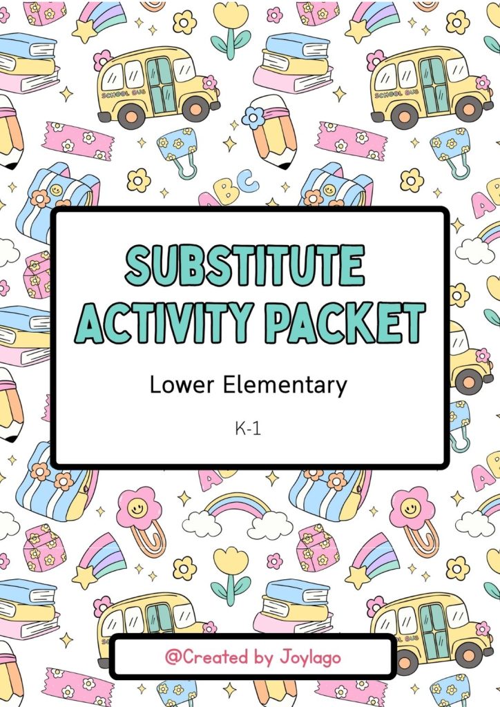 Substitute Activity Packet Lower Elementary Printable Worksheet Blue Yellow Illustrated Style