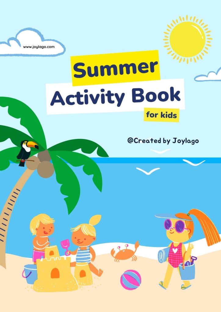 Summer Worksheet Activity Book for Kids Blue in Cute Illustrative Style